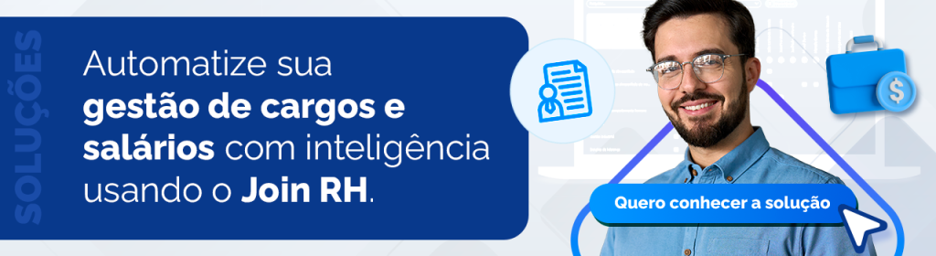Banner promovendo a automação da gestão de cargos e salários com inteligência artificial usando o software Join RH. Análise de cargos.